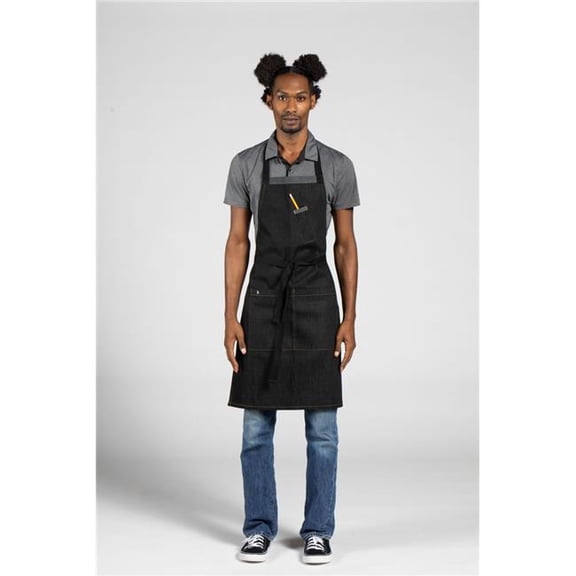 Uncommon Threads  34 x 23 in. Surge Bib Apron with Black Webbing, Black - Black Cat - Denim