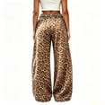 thumbnail image 4 of Leopard Print Sweatpants Women High Elastic Waist Wide Leg Pants with Drawstring Side Pockets Casual Relaxed Fit Trousers, 4 of 7