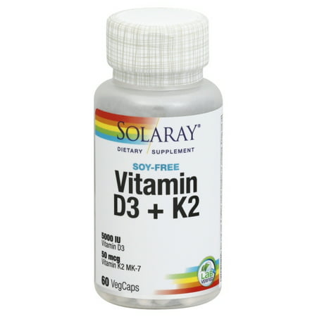 Solaray Vitamin D3 5000 Iu K2 50 Mcg Mk7 60 Vegetarian Capsules
