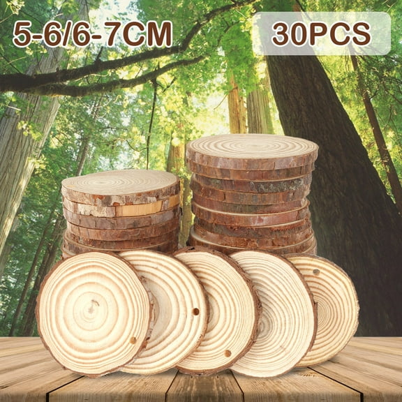 Hands DIY 30pcs Wood Slices For Centerpieces Predrilled Wood Chip with Rope Round Wooden Circles for Arts Painting DIY Crafts Wedding Decorations Christmas Ornaments
