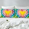 thumbnail image 4 of Erosebridal Bohemian Twin Fitted Sheet Rainbow Tie Dye Sheets, Love Heart Print Bed Sheets Green Blue Ombre Bed Cover, Yellow Red Gradient Bed Set Watercolor Art Decor (Deep Pocket), 4 of 5