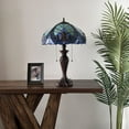 thumbnail image 3 of Tiffany Table Lamp Green Blue Stained Glass Liaison LED Bulbs Included For Living Room Dining room Bedroom Bedside16"W*16"D*24"H, 3 of 7