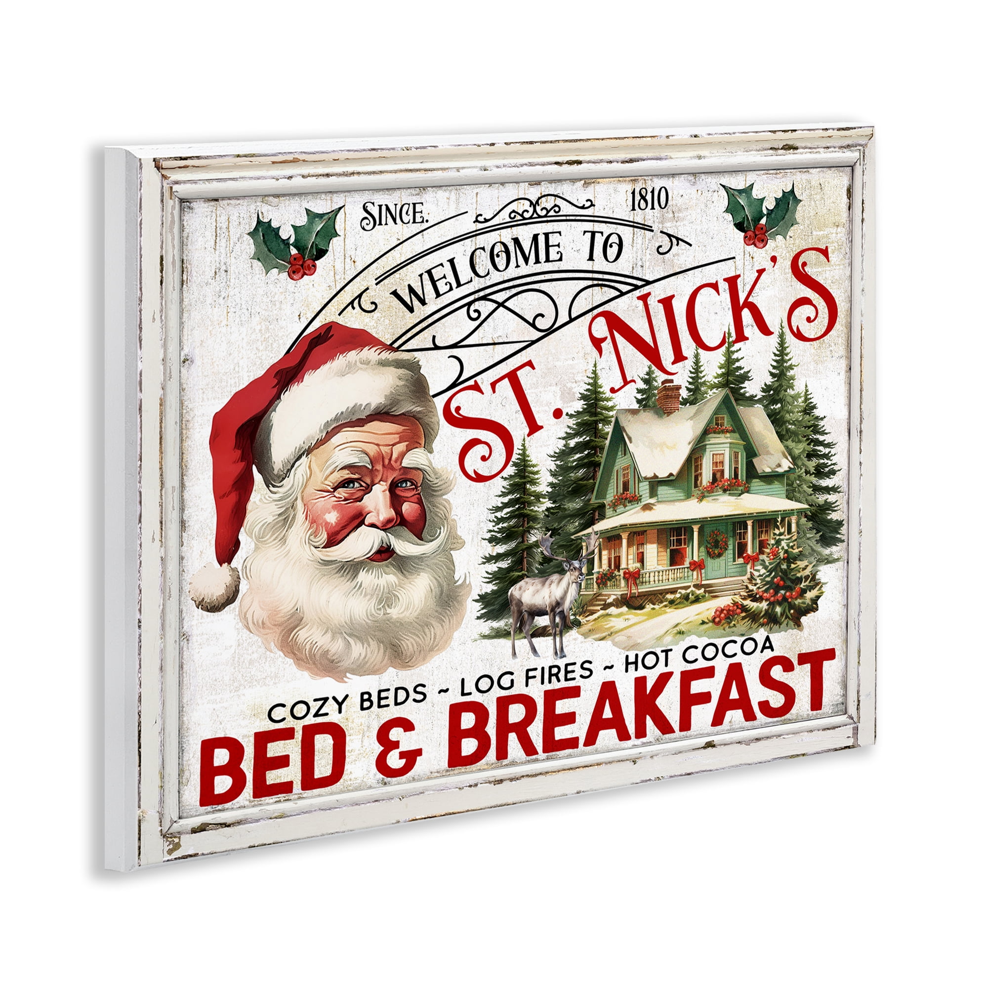Stupell Industries St Nick's Bed & Breakfast Holiday Painting Unframed Art Prints Wall Art, 14 x 11