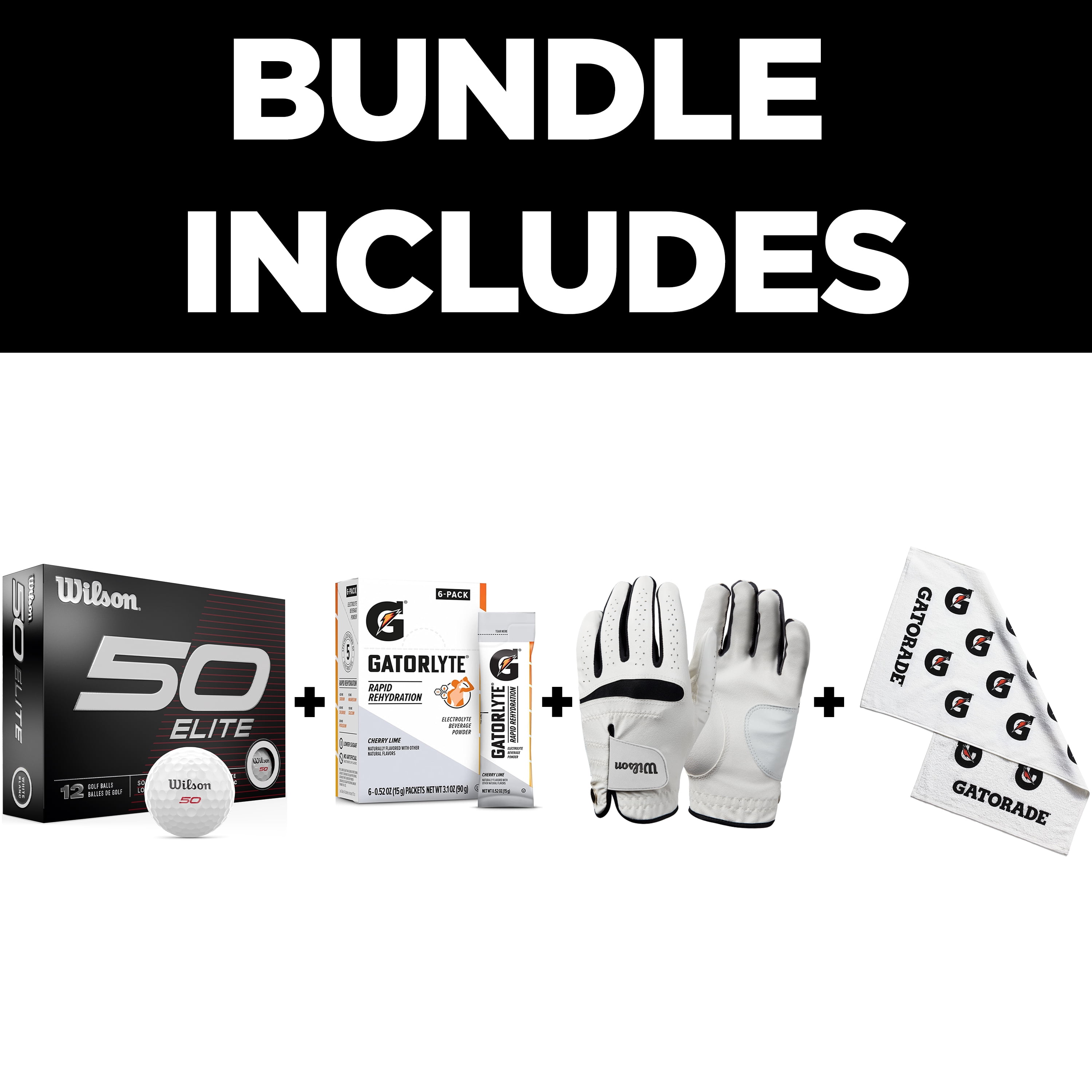 Wilson x Gatorade Ultimate Golf Pro Kit - Includes Wilson Fifty Elite Golf Balls, Feel Plus Golf Glove Bundle, and Gatorade Towel