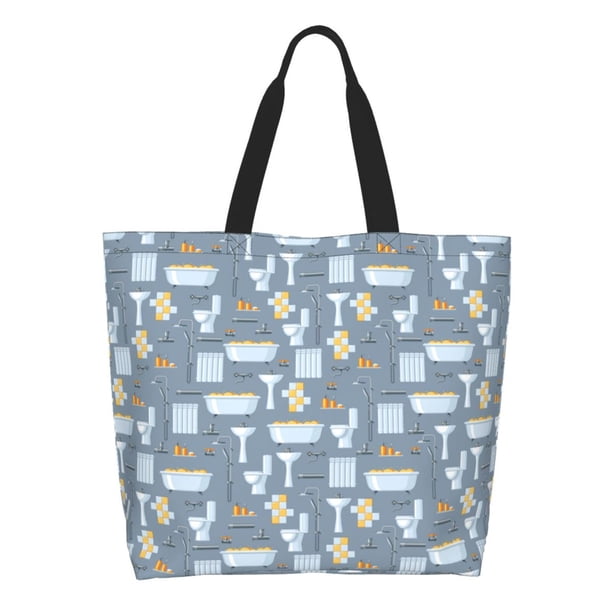 Disketp Blue Bathroom Bolsa Tote Estampada para Mujer, Bolso de Hombro y de Mano para Compras y Viajes