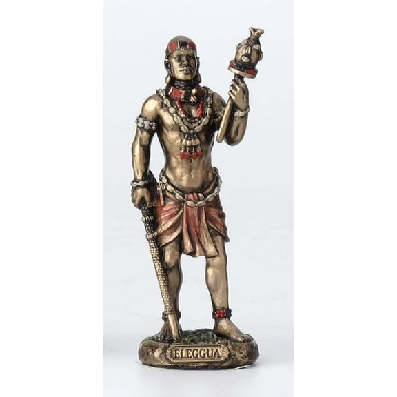 Veronese Design 3 1/2 Inch Ellugua Santeria Orisha God of Travelers, Crossroads and Fortune Cast Resin Hand Painted Antique Bronze Finish Statue Home Decor