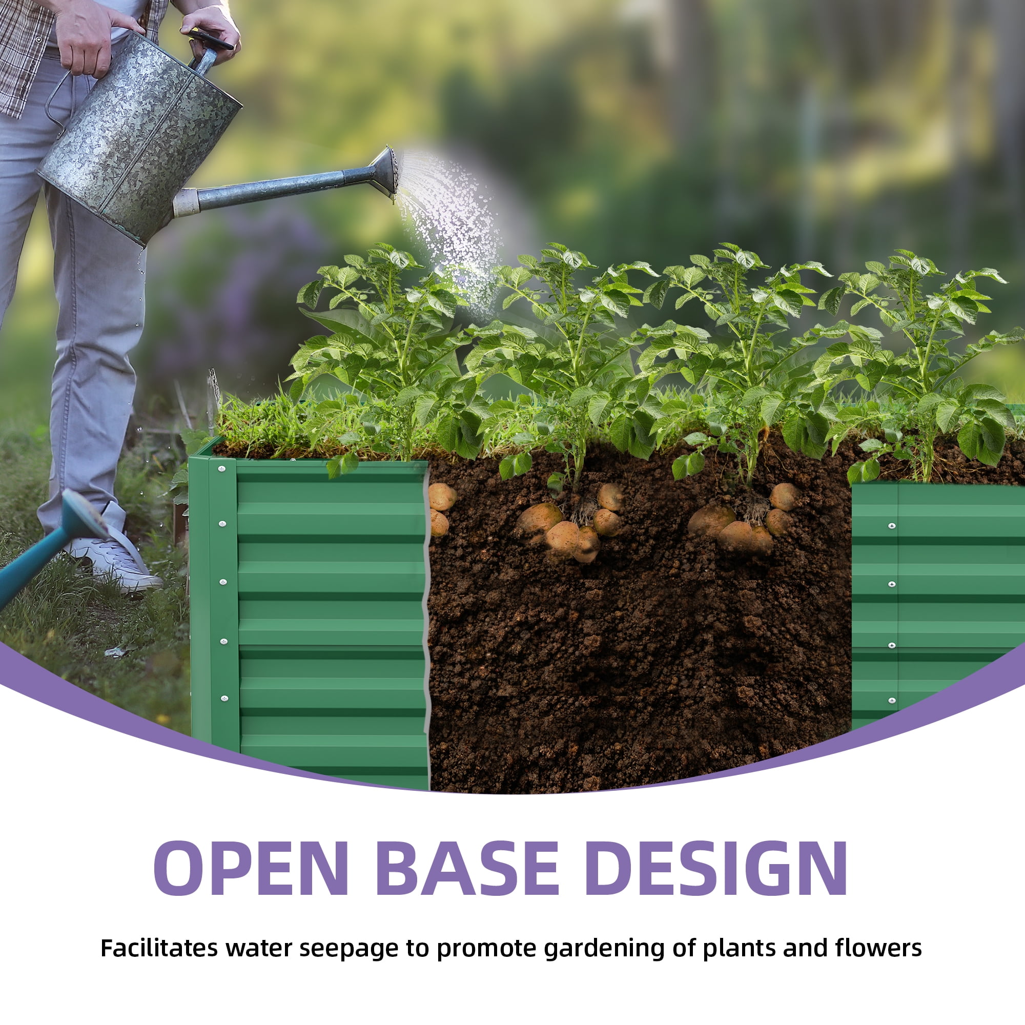 Dextrus 6x3x2Ft Large Raised Garden Bed, Galvanized Metal Planter with Accessories & Gloves, Green