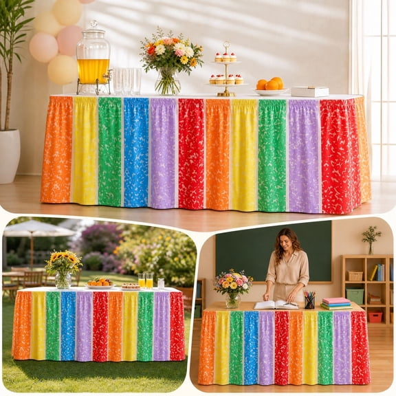 Table Skirt Curtain for Classroom Party, Teacher Desk, School Cupboard, Sink and Bathroom