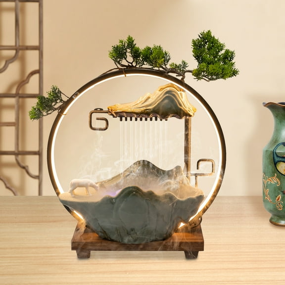 Green Tabletop Water Fountains Indoor Waterfall with Mist LED Indoor Water Fountains for Home, Office