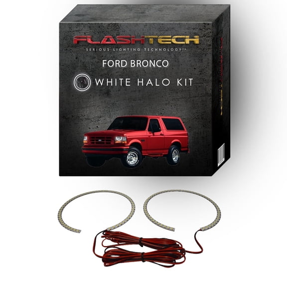Flashtech White Angel Eye LED Headlight Halo Ring kit for 1992-1996 Ford Bronco Headlights