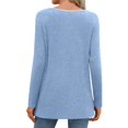 thumbnail image 4 of WTOBBY Fashionable Women's Long Sleeve Solid Color Button Detail Top Round Neck Casual Wear Breathable Material Perfect for Office or Weekend Layering Piece Stretch Fit,Sky Blue XL, 4 of 5