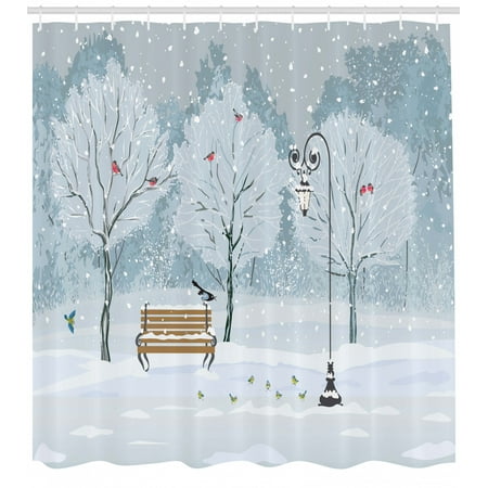 Christmas Shower Curtain Snow Falling In The Park On A Cold