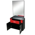 thumbnail image 4 of Hassch Wall Mount Salon Station with Large Mirror, Makeup Dressing Vanity Table Barber Styling Station Spa Salon Equipment w/2 Hair Dryer Holders/1 Drawer/2 Doors (Black and Red), 4 of 8