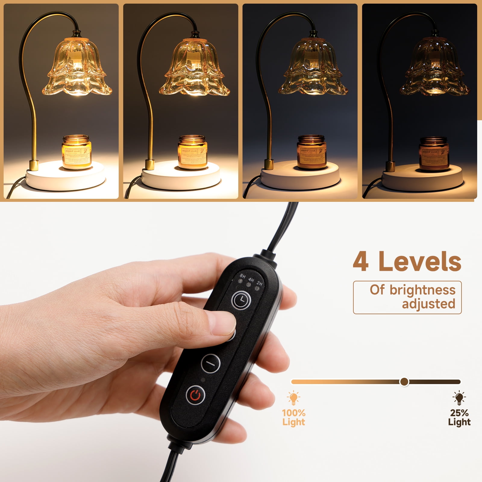 TOPTENG Candle Warmer Lamp, Dimmable Lantern with Timer, Wax Melt for Scented Candles, Compatible with Small & Large Jar, with 2 Light Bulbs Flower