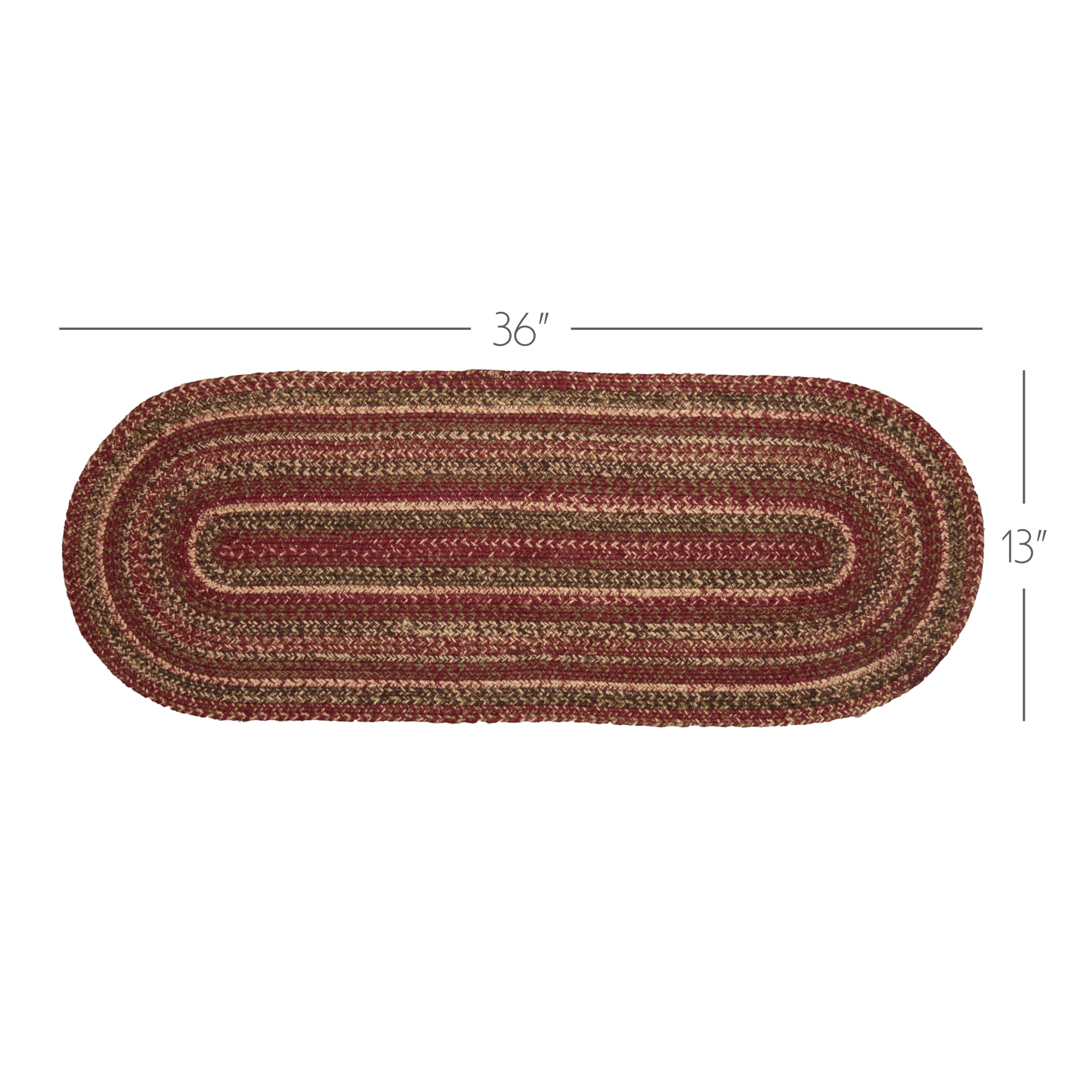 VHC Brands Cider Mill Primitive Jute Red Textured Striped Oval Kitchen Table Runner 13"x36"