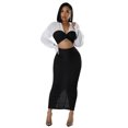 thumbnail image 3 of Conjunto de dos piezas para primavera y otoño, cuello en V, estampado, top de manga larga y falda larga elegante, conjuntos de mujer, ropa de calle alta, traje de playa informal, 3 of 5