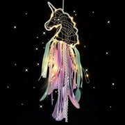 MMTX LED Unicorn Dream Catcher Handmade Room Decoration Feathers Wall Decoration Dream Catcher Girls Romantic Decoration for Wall Hanging Home Decor Ornaments Craft (Purple) Dream Catcher
