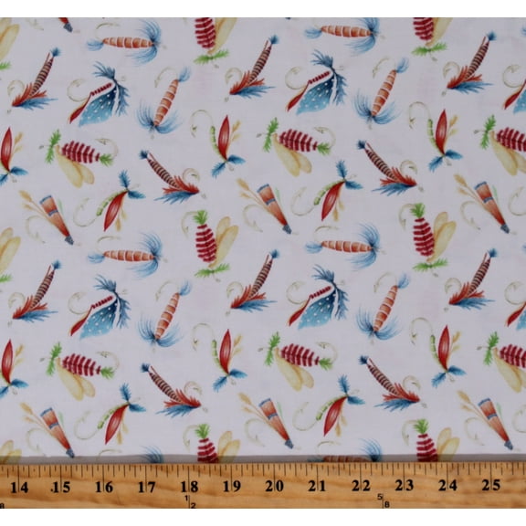 Cotton Fishing Lures Tackle Bait Animals Fishing Gear Keep It Reel Cream Cotton Fabric Print by the Yard (07928-07)