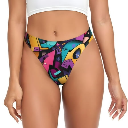 Adobk Vibrant Graffiti Urban Art Print Seamless Women Underwear Thongs No Show Ladies Thong No Line Breathable Comfortable Panties Undies for Women-XX-Large
