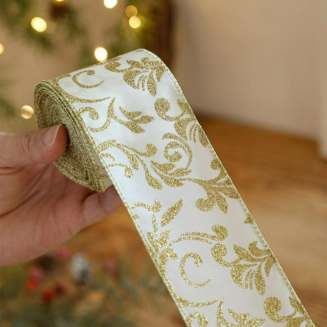 Leodye 1PCS Christmas Wired Ribbon, Snow Burlap Ribbon for Christmas Tree Topper,Winter Wreath,Bows,Gift Wrapping,Home Decor -6.56 FT