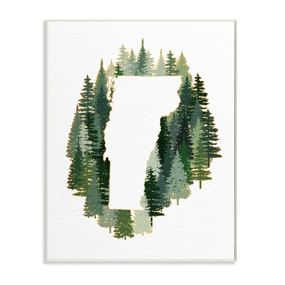 Stupell Industries Vermont State Outline Pine Tree Green Forest Town & City Painting Unframed Art Print Wall Art, 13 x 19