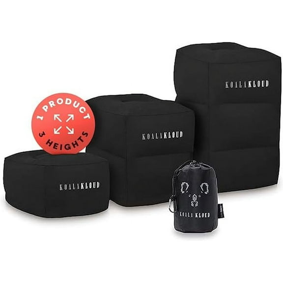 Koala Kloud 3 Height Travel Foot Rest Inflatable Foot Rest Pillow, Airplane Footrest for Flights Car Seat Foot Rest, Kids Travel Accessories, Adjustable Black