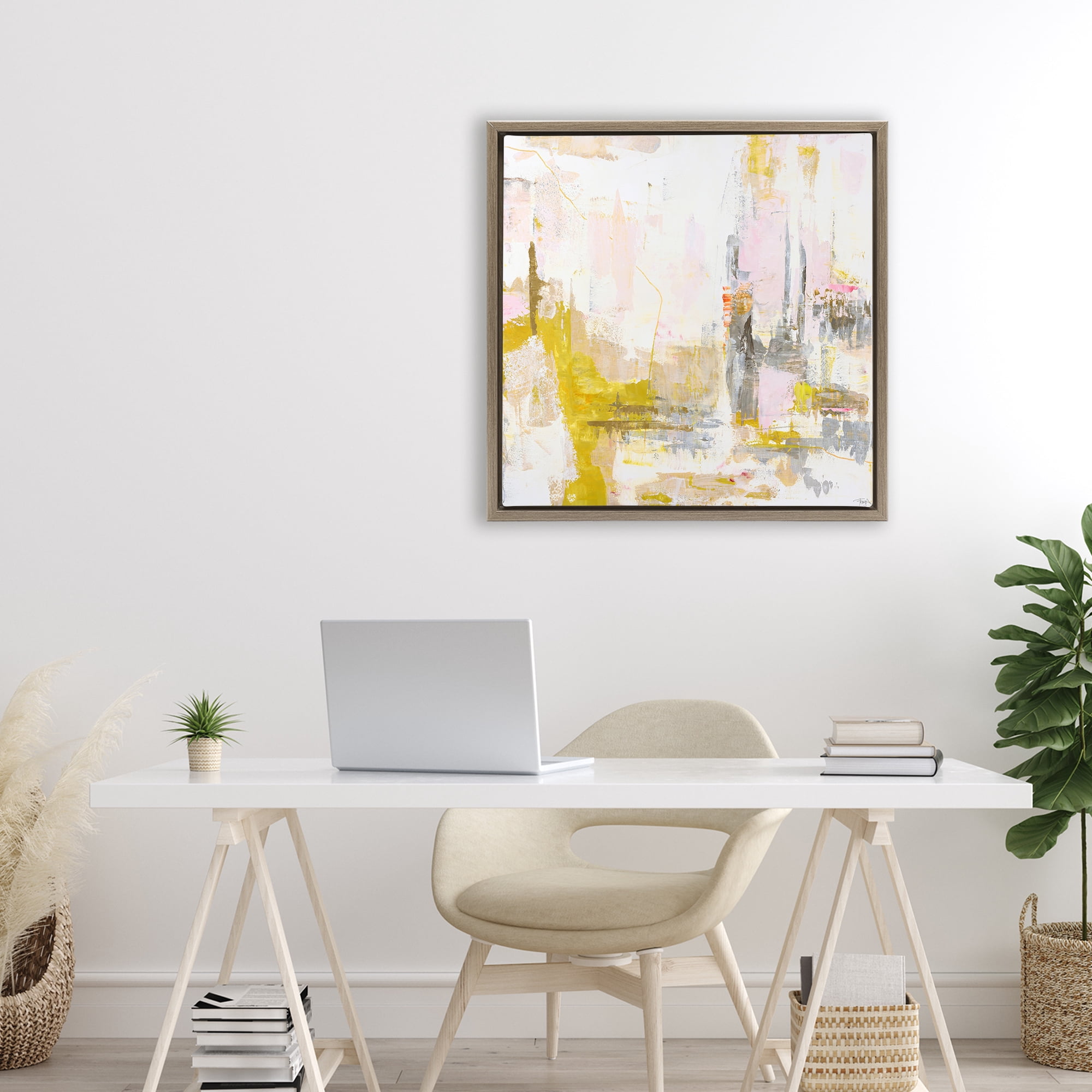 Stupell Industries New Age Yellow Abstract Brown Framed Floater Canvas Wall Art, design by Design Fabrikken