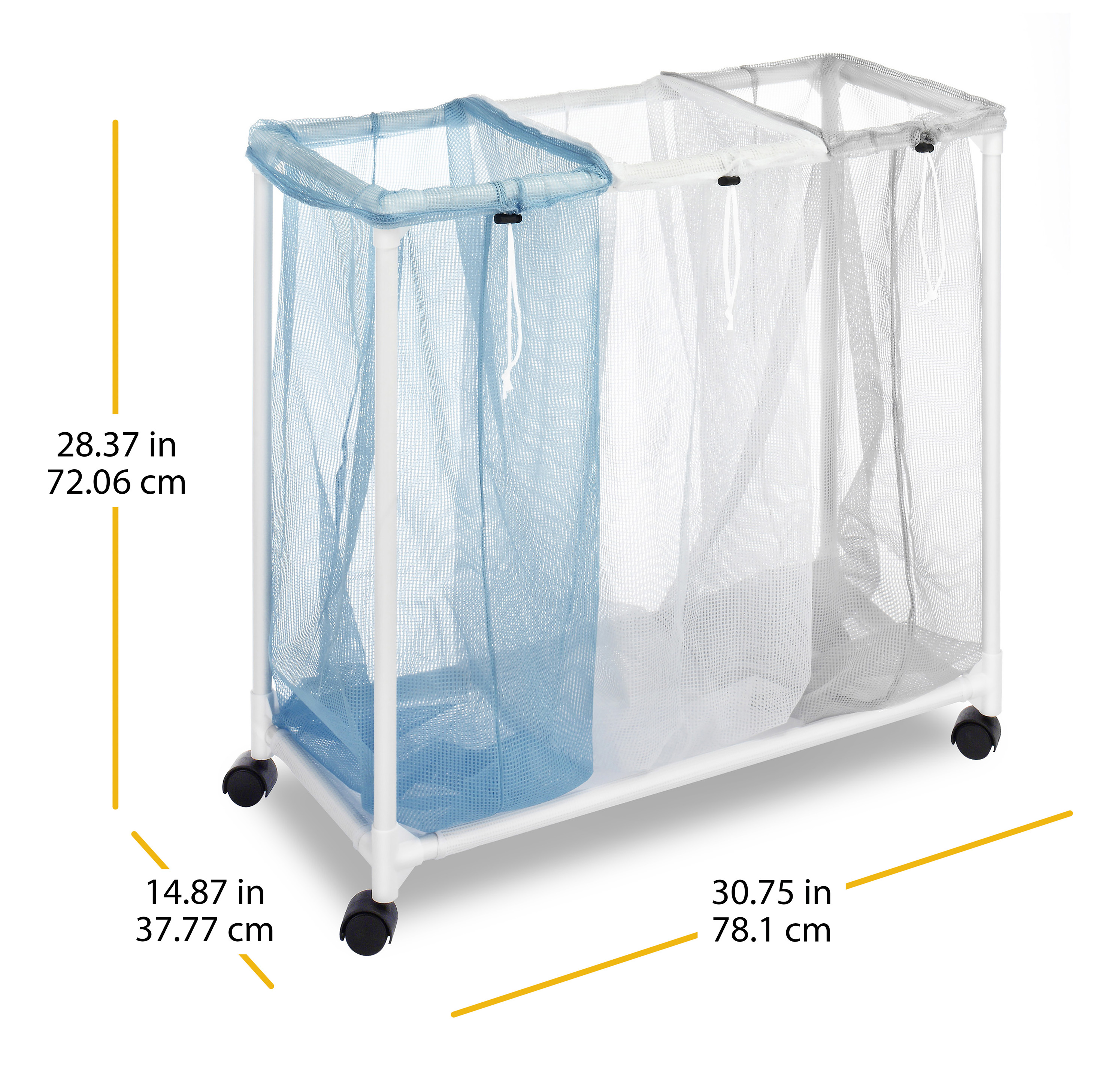 Whitmor Triple Mesh Bag Laundry Sorter, Clear and Blue - image 2 of 7