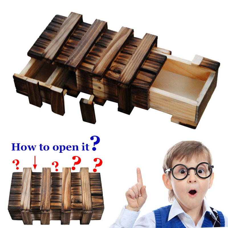 Magic Compartment Wooden Puzzle Box With Secret Drawer Brain Teaser Kids Gift HI 