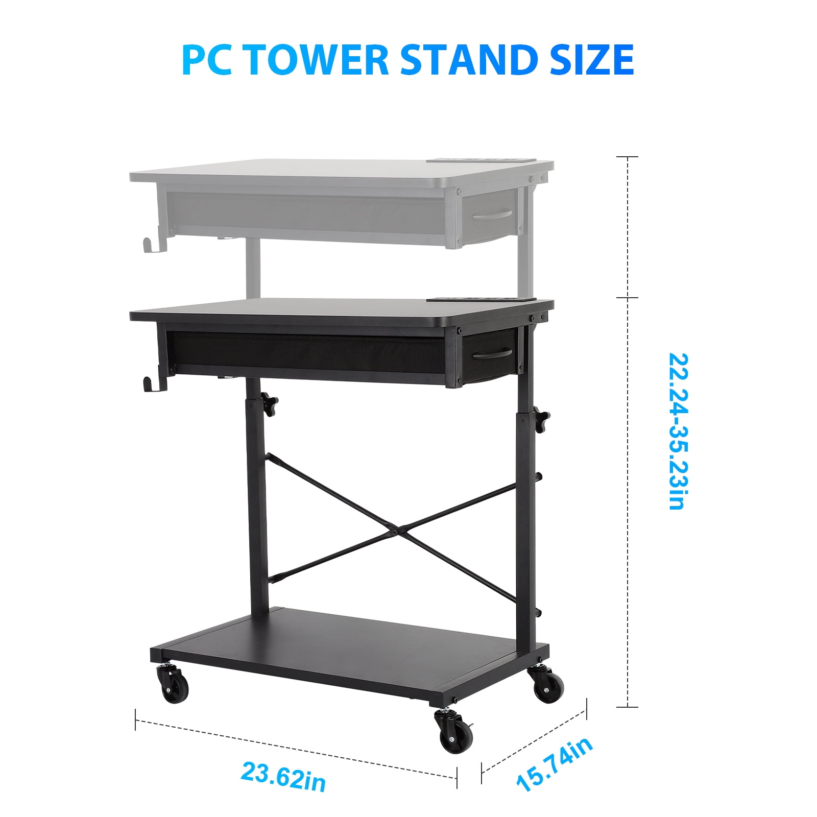 PC Tower Stand，2-Tier Computer Tower Stand，Computer Tower Floor Stand with Power Outlet & Lockable Wheels，PC Holder for Office/Home/Studio/Game Room