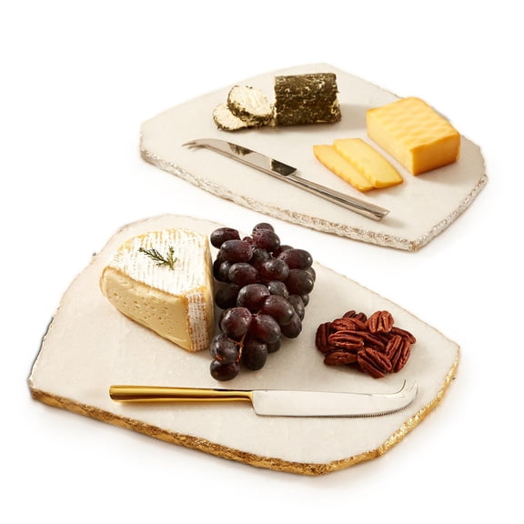 Two's Company Set Of 2 White Marble Cheese Plate with Knife, with 2 Colorways