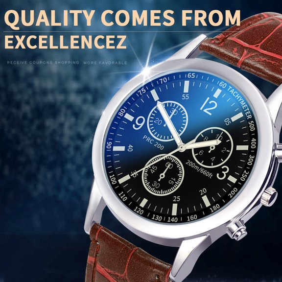 Dress Watch For Men Featuring Analog Display Brown Strap Round Dial Silver Tone Case And Multi Subdial Design For Casual Business Style