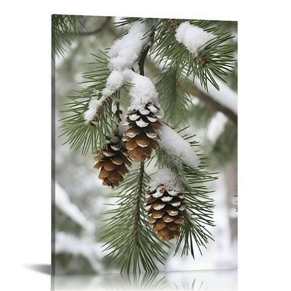 JEUXUS Pine Cones Wall Art Christmas Painting Canvas Print Winter Picture Stretched and Framed Ready to Hang for Holiday Decoration