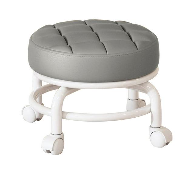 Tabouret Roulant Gris avec Roues 9,84 X 9,84 Pouces Siège Mobile pour Maison Bureau Salle de Couture, Hauteur Réglable Tabouret Rembourré en Pu pour une Assise Confortable, Meuble Multifonction 1,63 Lb