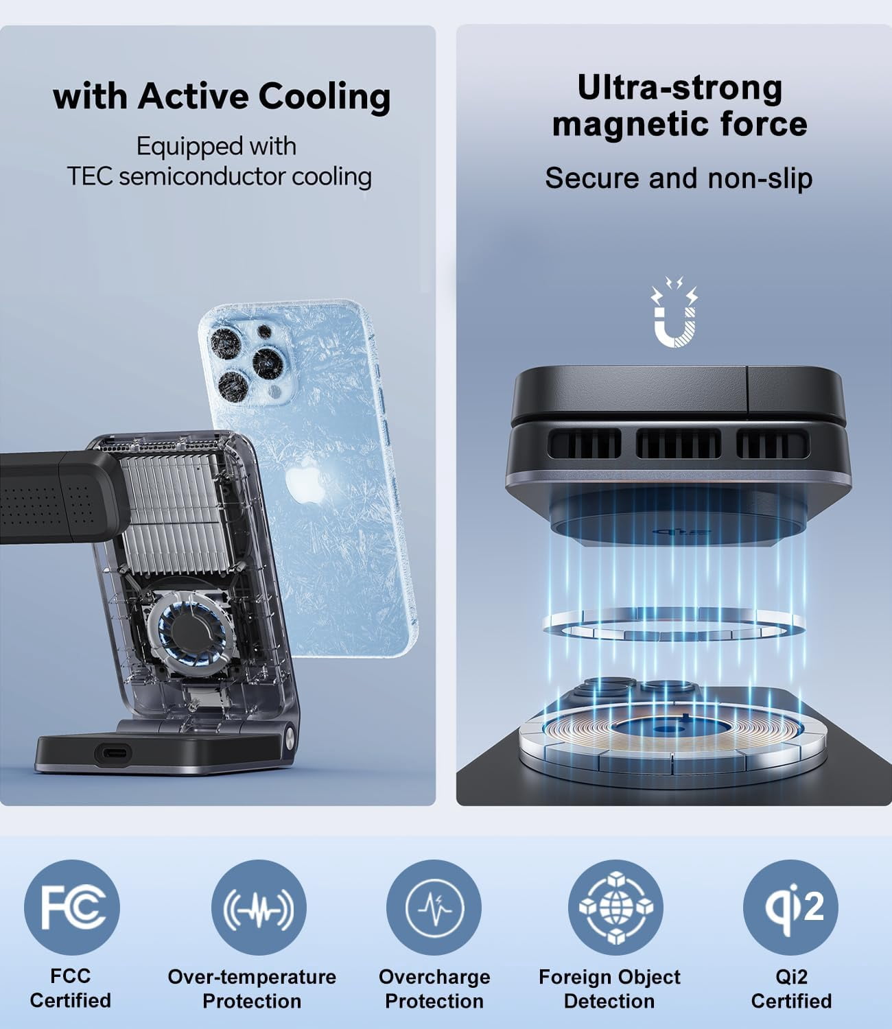 Koolehaoda 3 in 1 Charging Station for MagSafe Qi2.2 25W Fast Charger Magnetic Wireless Foldable Stand with TEC Active Cooling for iPhone 17-12 Series/ S26 Ultra/Pixel 10/ Apple Watch/AirPods
