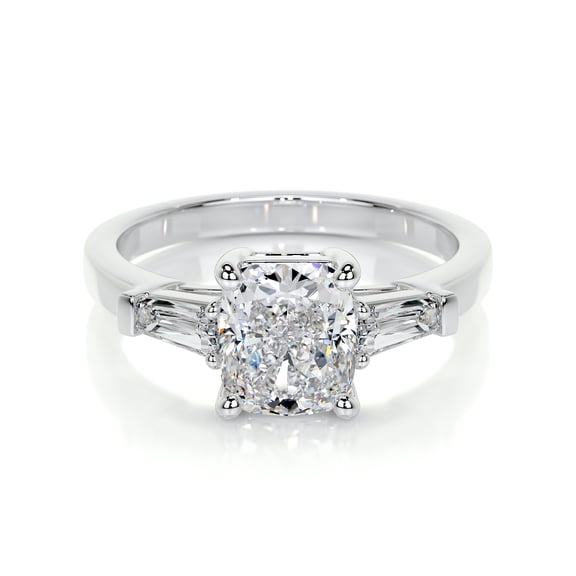 Edge Jewel 14K White Gold Plated Moissanite Ring for Her - Cushion Cut Excellent 2 Ct Moissanite Ring - Wedding Ring - Three Stone Moissanite Ring for Women - Engagement and Wedding Gift Set