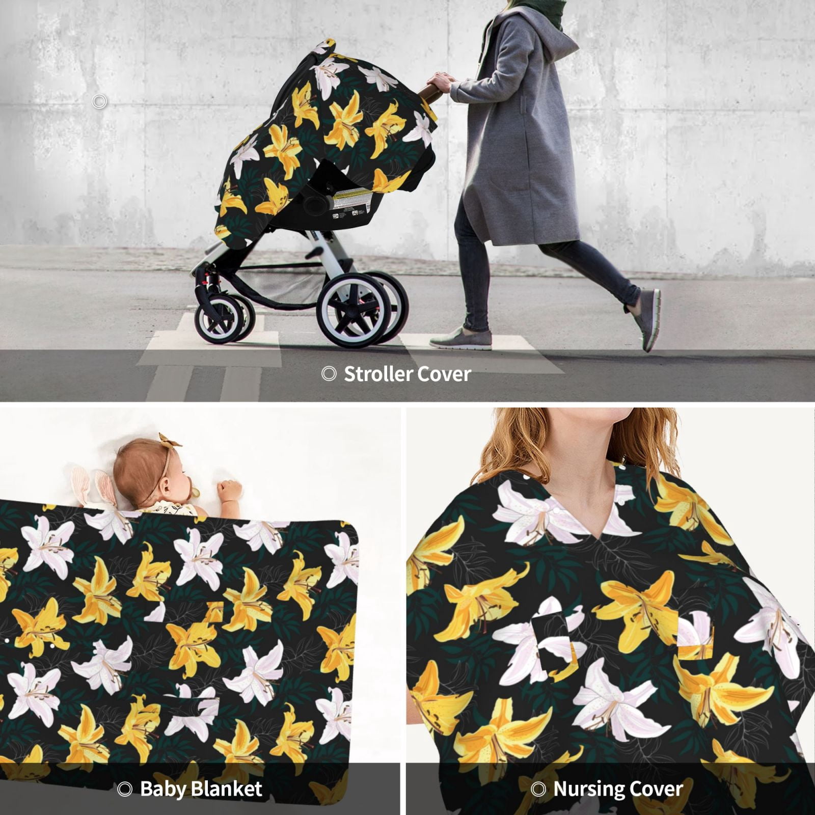 Car Seat Cover Baby - Lilies Flowers White Yellow Breathable Infant Car Seat Cover for Baby Carseat, Lightweight Comfort Baby Essentials Must Haves Newborn Stuff for Girl Boy