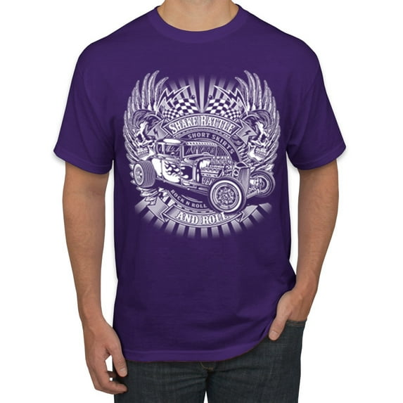 Wild Bobby, Shake Rattle And Roll Vintage Hot Rods Pop Culture Men's Graphic T-Shirt, Purple, Medium