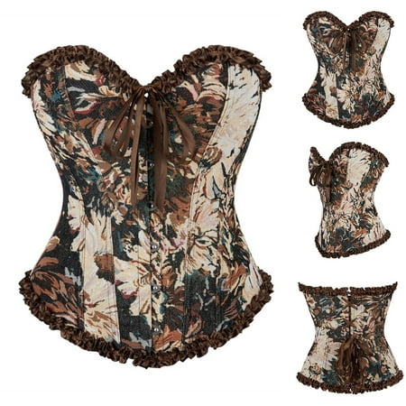 BiZtdJrK Corset Tops for Women  Bustier Shapewear Lingerie  Lace Waist Push Up Bodysuit Overbust Shapewear Renaissance Top Dollar Sales Coffee XXL