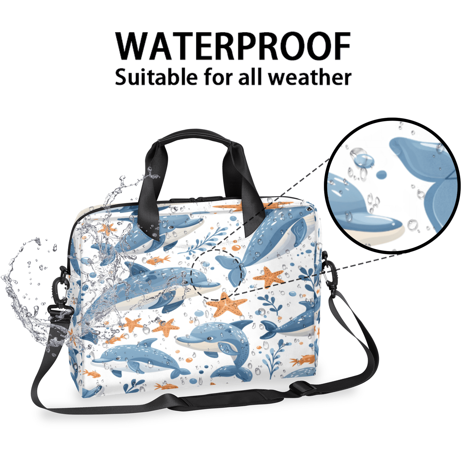 Herdesigns Dolphin Laptop Bag for Women Men, Computer Case Briefcase Messenger Bags, 15-15.6 inch Laptop Sleeve Shoulder Bag