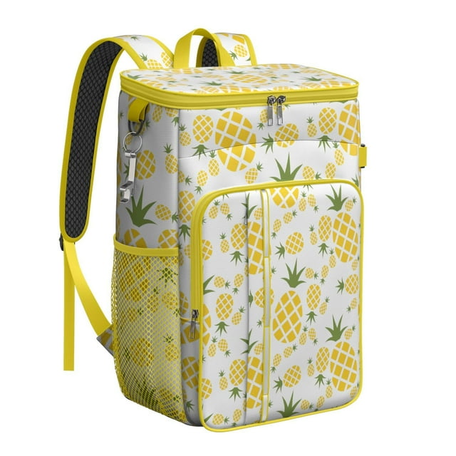 Summer Pineapple Backpack Cooler - 20L Leakproof Soft Cooler Bag with Yellow Hawaiian Pattern for Beach & Hiking