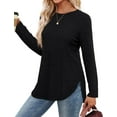 thumbnail image 3 of Women’s Ribbed Knit Long Sleeve Sweater Clothes Tunic Tops Loose Fit Dressy Crewneck Pullover Shirts Curved Hem Relaxed Fit Crew Neck Top Fall Winter Clothes Casual Outfits, 3 of 6