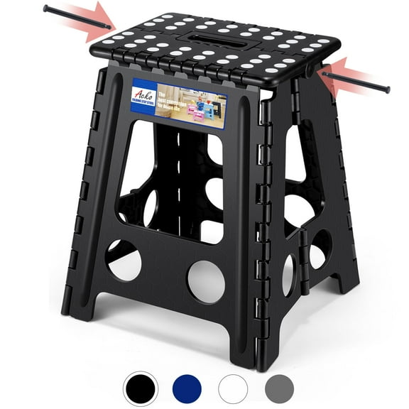 Foldable Step Stool 16 Inch 400 lbs Capacity, Plastic Collapsible Stool with Handle for AdultsKitchen Bathroom Office, Non-Slip Surface, Black