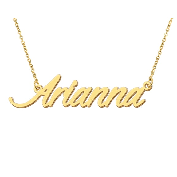HUAN XUN 18k Gold Plated Arianna Name Necklace Stainless Steel Nameplate Necklaces for Womens Mens Mother Day Christmas Jewelry Gift