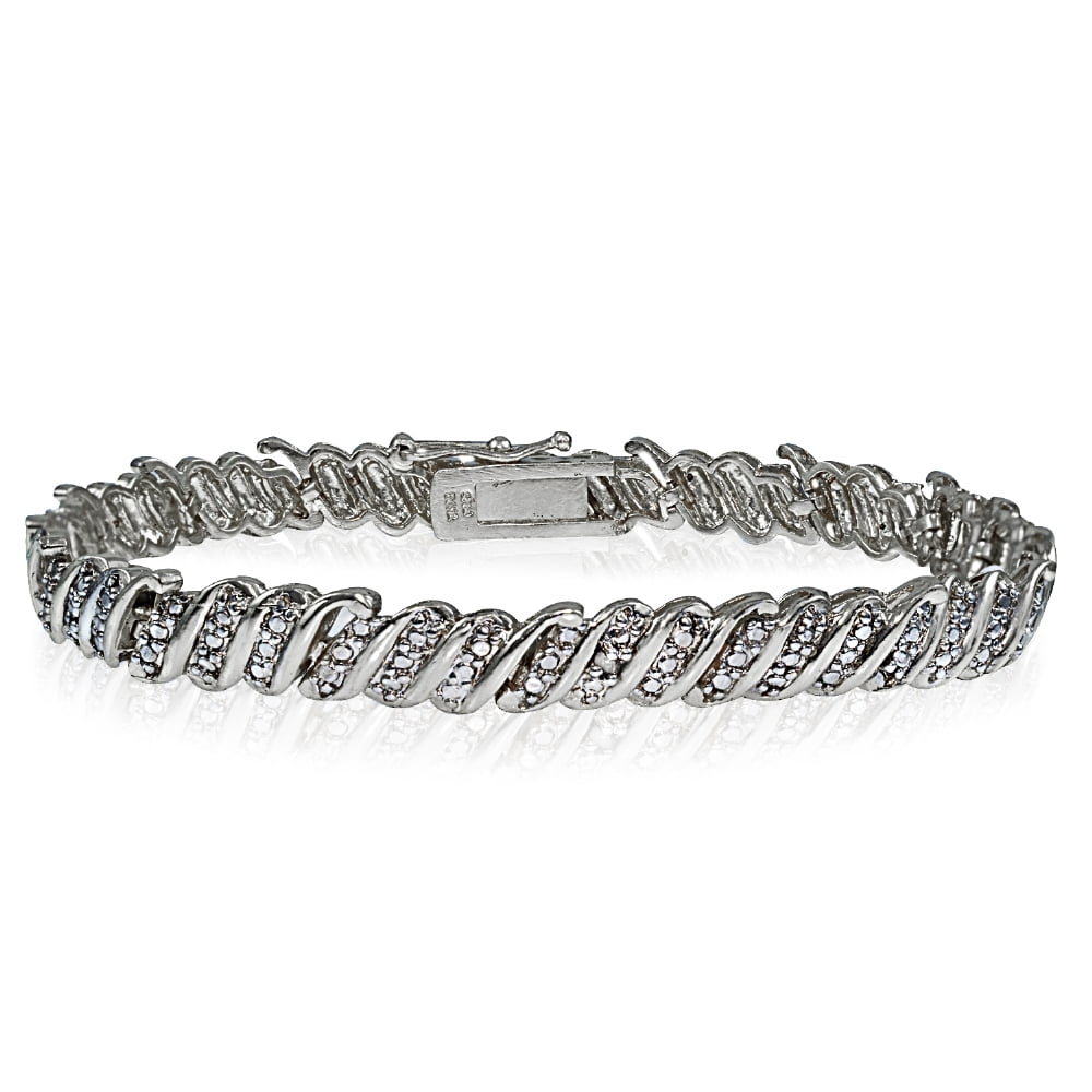 Genuine Diamond Accent Wave Tennis Bracelet in Silver Tone
