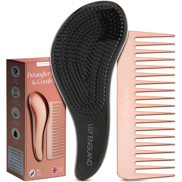 Set de peines y cepillos desenredantes Lily England, color oro rosado