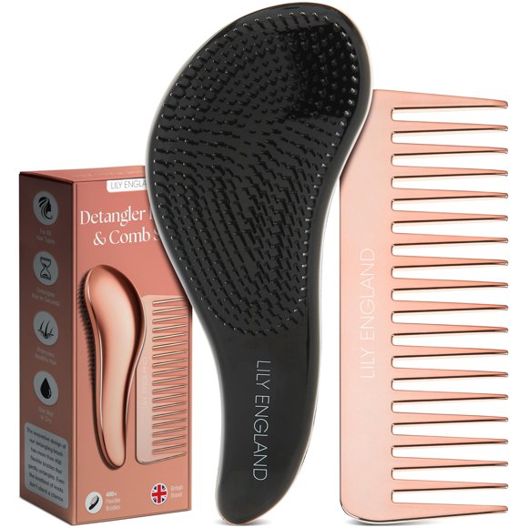Set de peines y cepillos desenredantes Lily England, color oro rosado