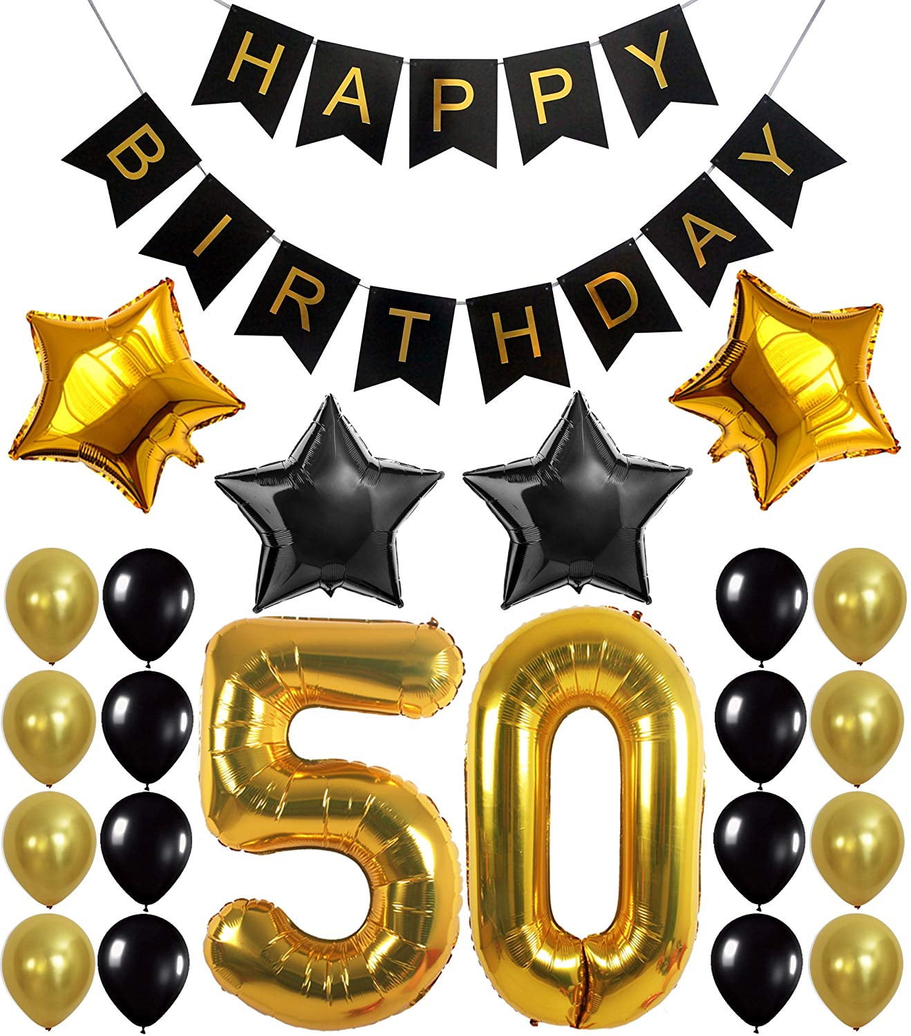 Yoart 50th Birthday Decorations Black Gold Balloons for Man Cheers to 50 Years Banner with Slide Hanging Swirls Number Print and Confetti Party Balloons