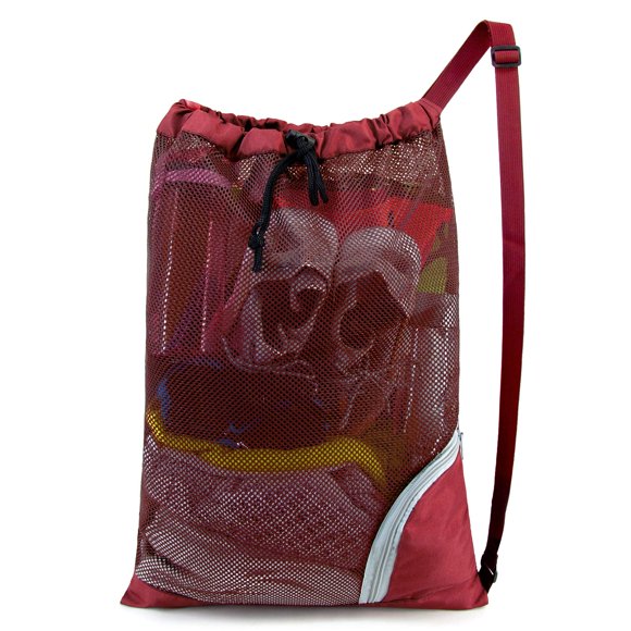 Beegreen Red Drawstring Bag Mesh Swim Bag for Swimmers Large Beach Bag Pool Bag W 177 X L 255 Swimmer gifts Swimming Equipment gear gym Sport Net Bag Backpack Lightweight Foldable Washable