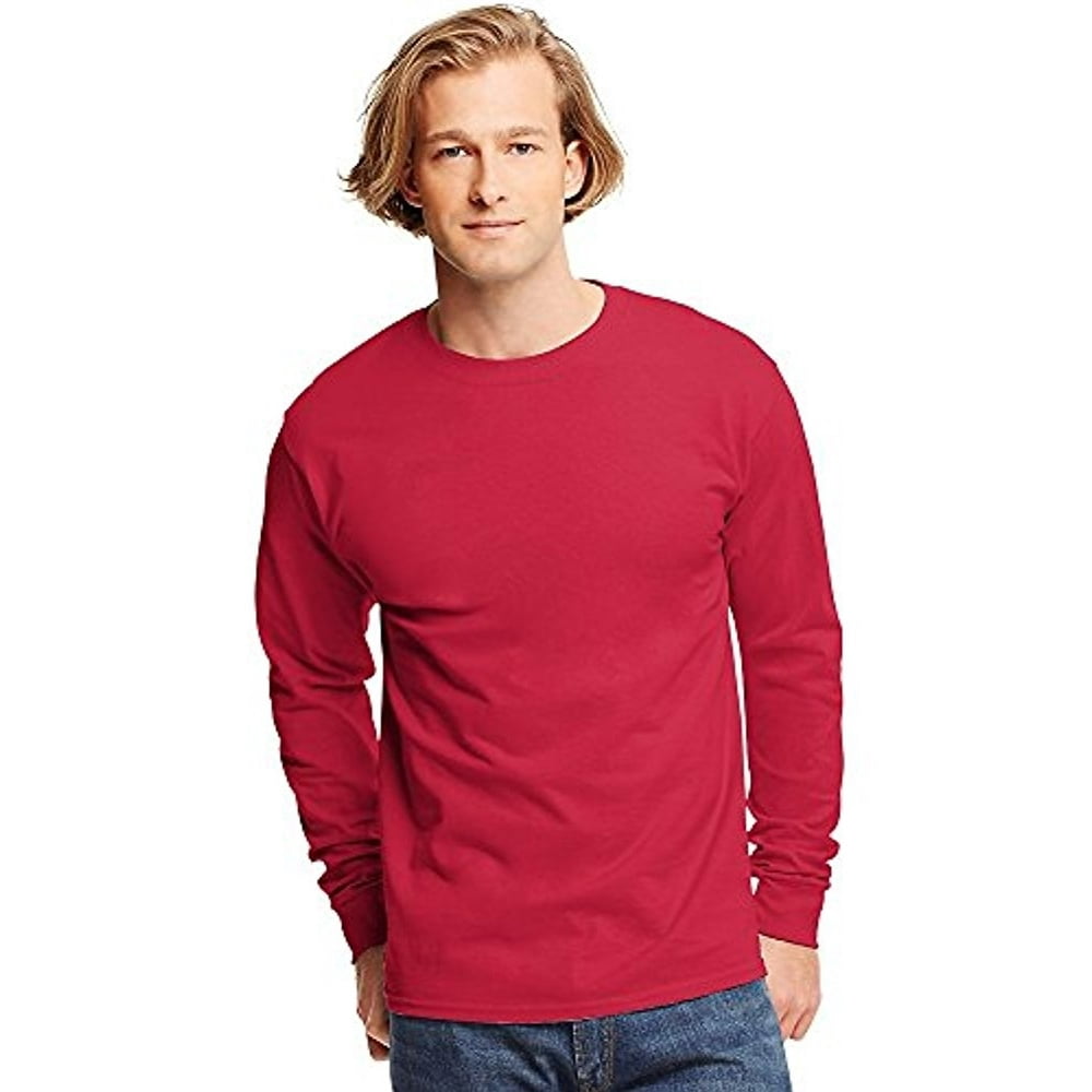 Hanes - Hanes Men's ComfortSoft Long Sleeve Crewneck T-Shirt, Deep Red ...